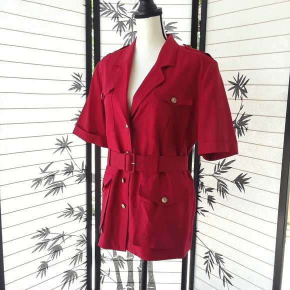Vintage 1980s Red Linen Blend Oversized Blazer - Picture 4 of 16